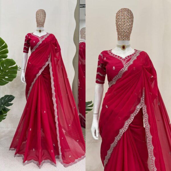 Elegant Tibby Silk Saree with Thread & Sequence Embroidery - Image 2