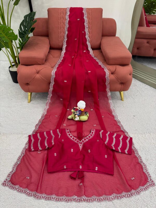 Elegant Tibby Silk Saree with Thread & Sequence Embroidery - Image 5