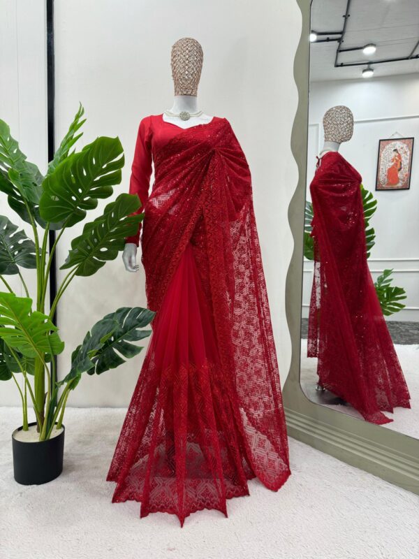 Designer Soft Net Saree with Thread & Sequence Embroidery
