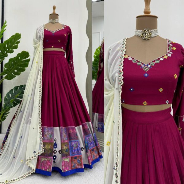 Heavy Boutique Style Reyon Lehenga Set with Mirror Work - Image 3