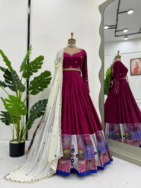 Heavy Boutique Style Reyon Lehenga Set with Mirror Work - Image 4