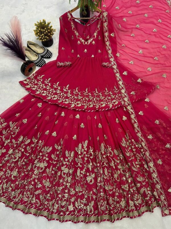 Designer Heavy Embroidered Faux Georgette Kediyu Lehenga Set - Image 4