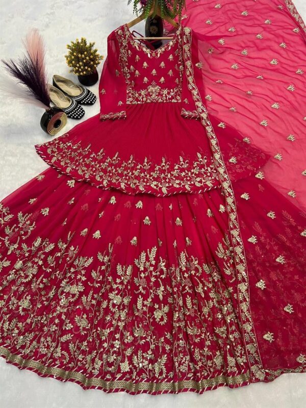 Designer Heavy Embroidered Faux Georgette Kediyu Lehenga Set - Image 5