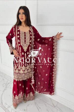 Shop Faux Georgette Embroidered Sharara Set with Dupatta