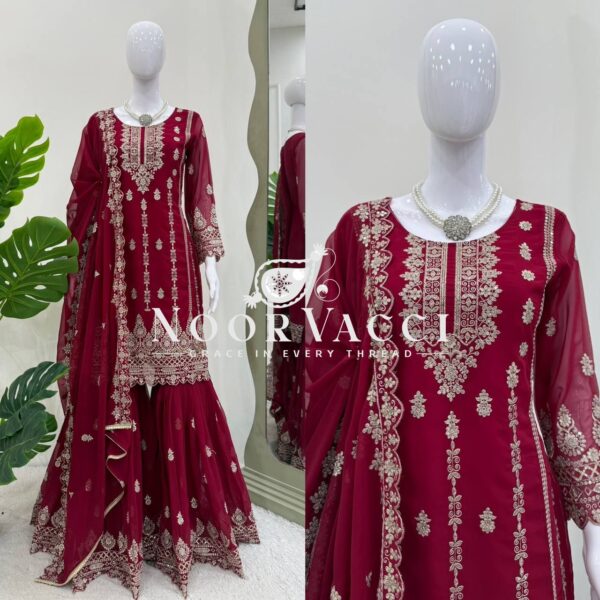 Shop Faux Georgette Embroidered Sharara Set with Dupatta - Image 2