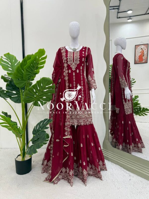 Shop Faux Georgette Embroidered Sharara Set with Dupatta - Image 3
