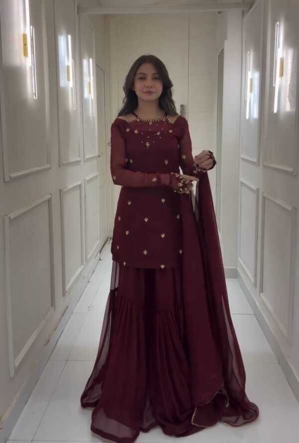 Buy Fox Georgette Embroidered Palazzo Set with Dupatta - Image 2