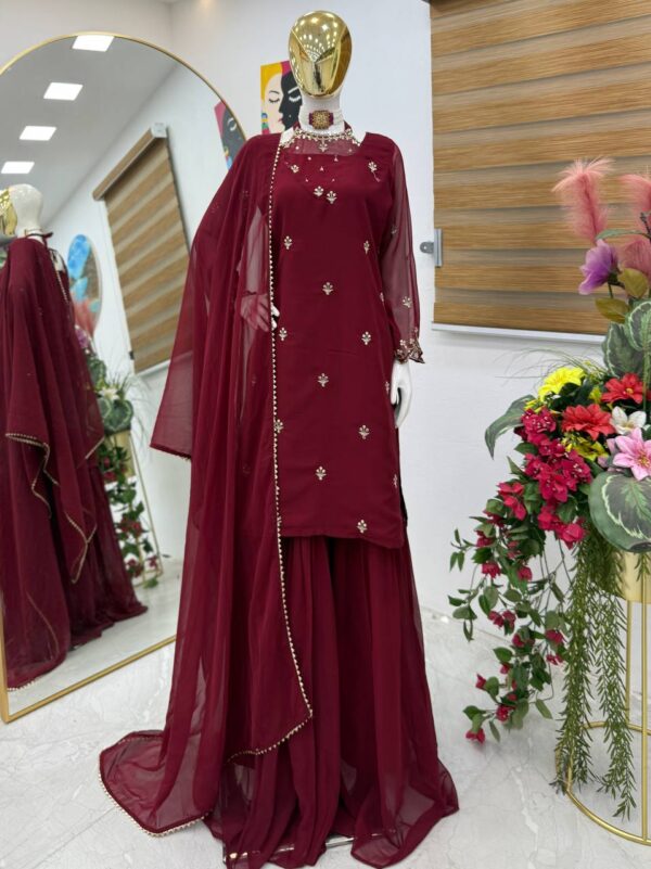 Buy Fox Georgette Embroidered Palazzo Set with Dupatta