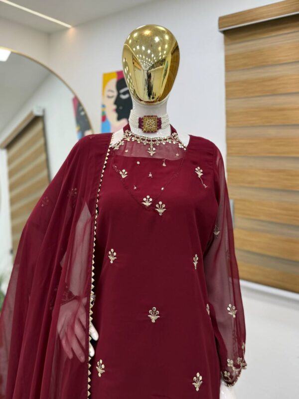 Buy Fox Georgette Embroidered Palazzo Set with Dupatta - Image 3