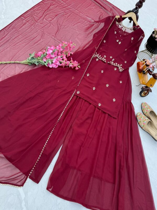 Buy Fox Georgette Embroidered Palazzo Set with Dupatta - Image 4