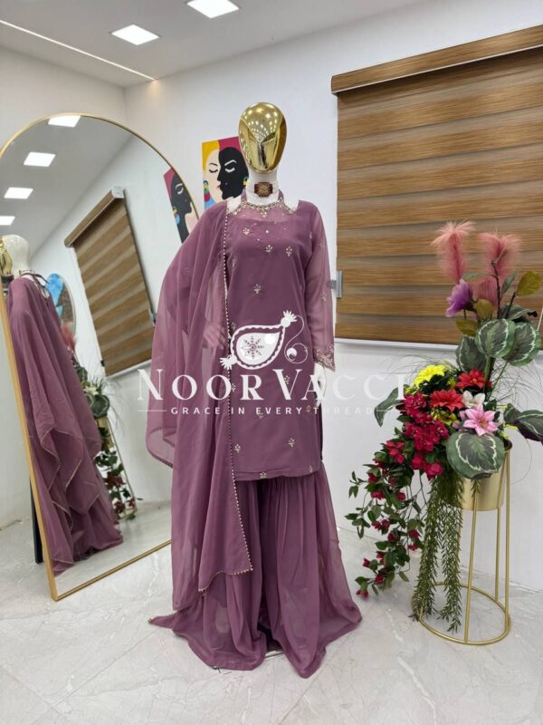 Shop Fox Georgette Embroidered Palazzo Set with Dupatta - Image 2
