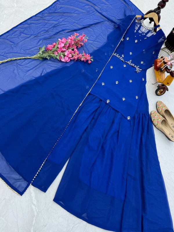 Shop Fox Georgette Embroidered Palazzo Set with Dupatta - Image 4