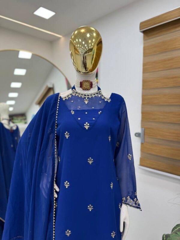 Shop Fox Georgette Embroidered Palazzo Set with Dupatta - Image 2