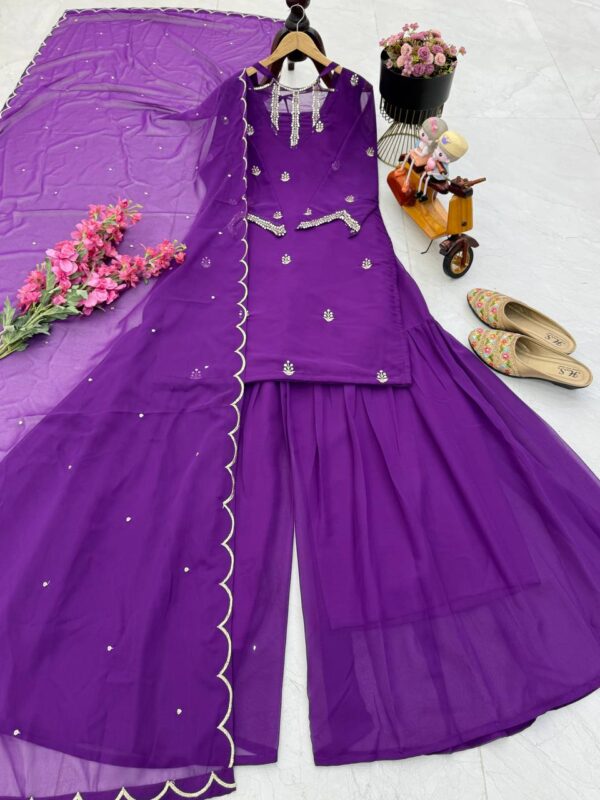 Buy Fox Georgette Embroidered Palazzo Set with Dupatta - Image 3