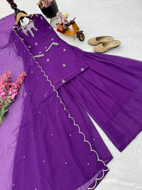 Buy Fox Georgette Embroidered Palazzo Set with Dupatta - Image 4