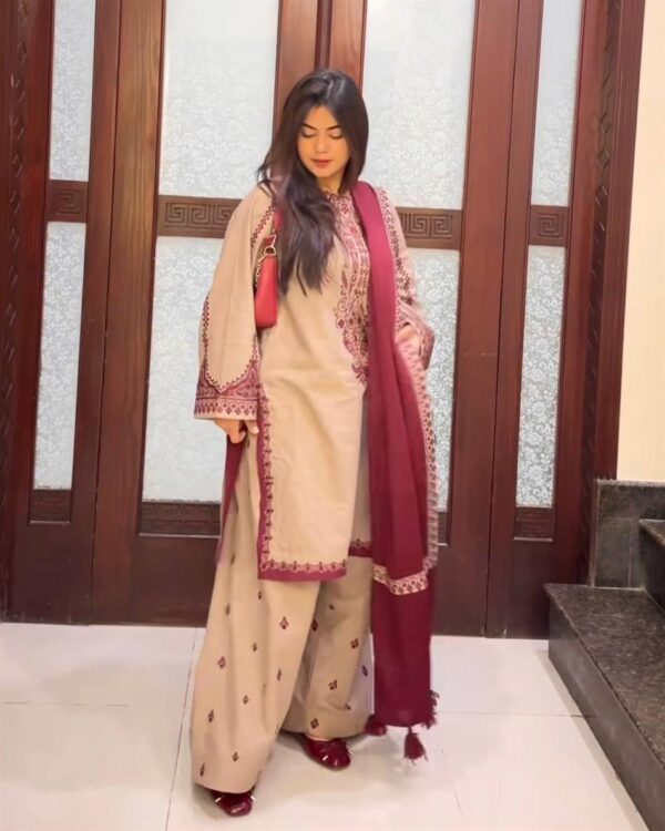 Buy Faux Georgette Embroidered Farshi Pant Set with Dupatta - Image 9