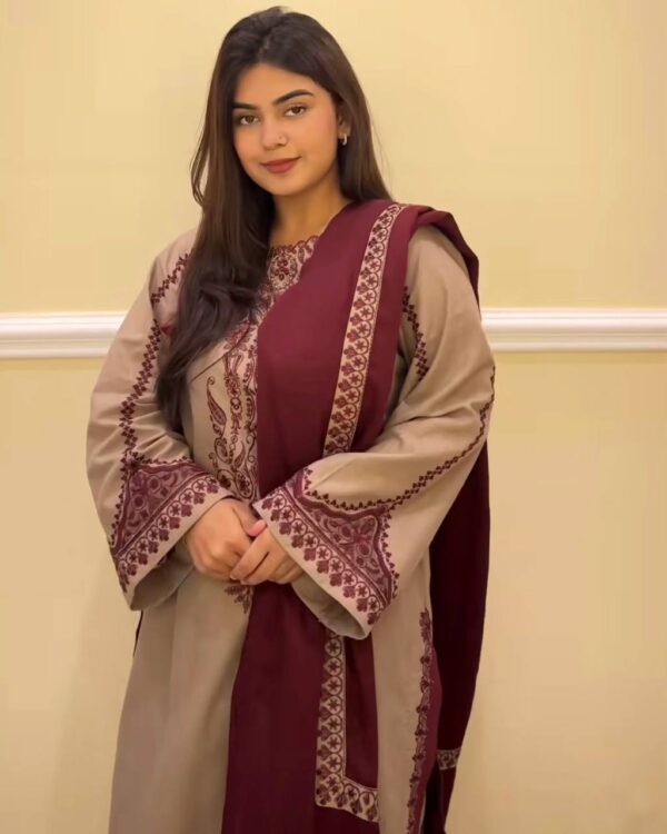 Buy Faux Georgette Embroidered Farshi Pant Set with Dupatta - Image 2
