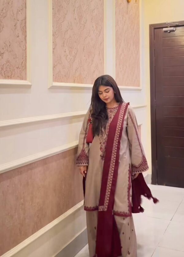 Buy Faux Georgette Embroidered Farshi Pant Set with Dupatta - Image 3