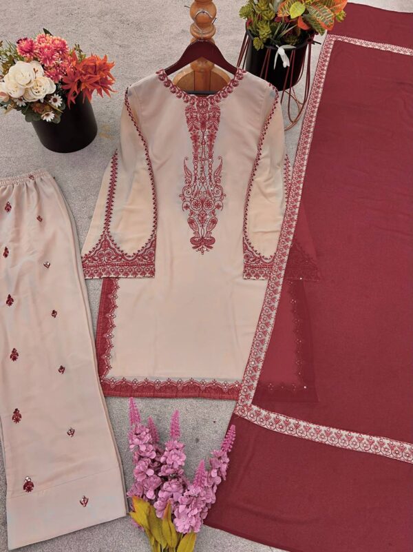 Buy Faux Georgette Embroidered Farshi Pant Set with Dupatta - Image 11