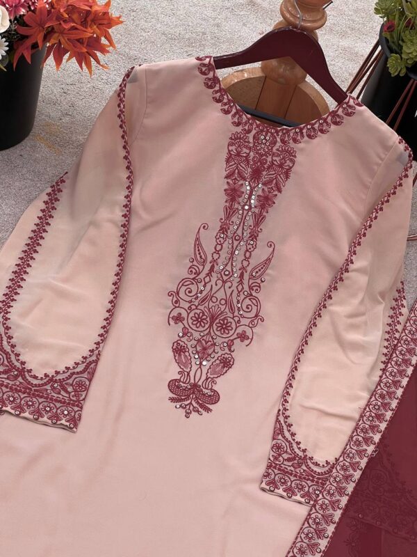 Buy Faux Georgette Embroidered Farshi Pant Set with Dupatta - Image 12