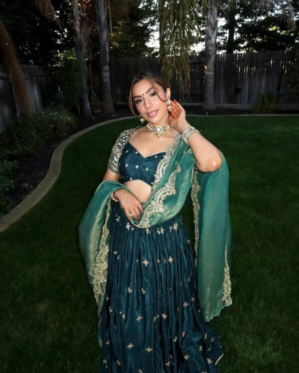 Buy Japan Satin Embroidered Lehenga with Fendi Silk Dupatta - Image 2
