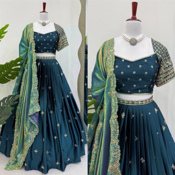 Buy Japan Satin Embroidered Lehenga with Fendi Silk Dupatta - Image 3