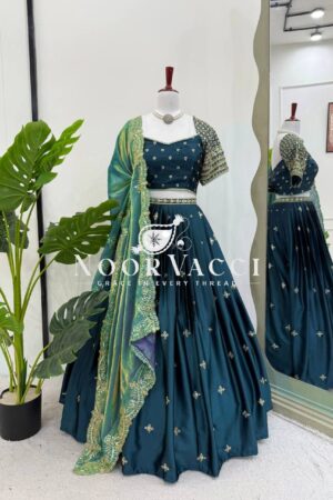 Buy Japan Satin Embroidered Lehenga with Fendi Silk Dupatta
