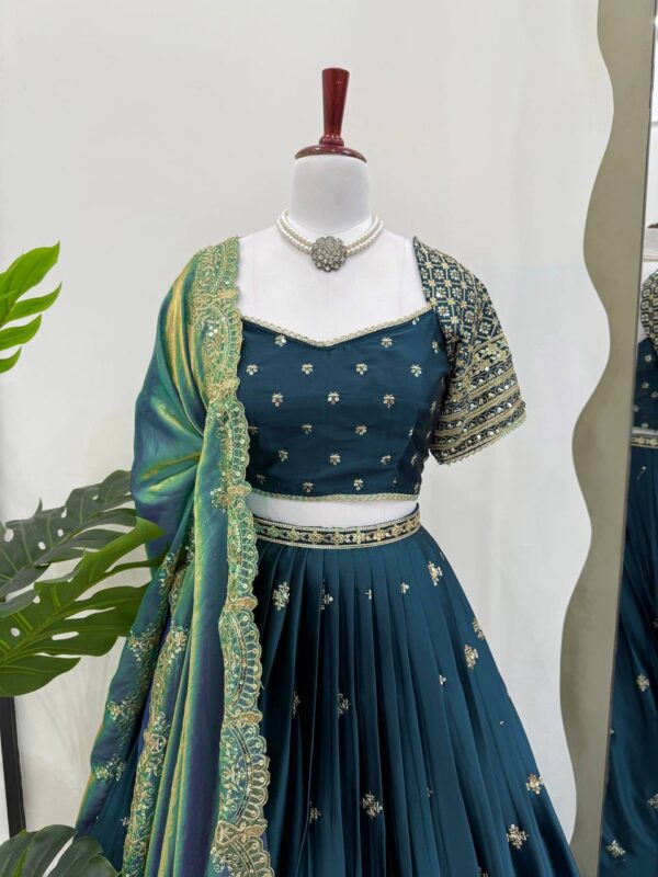 Buy Japan Satin Embroidered Lehenga with Fendi Silk Dupatta - Image 4
