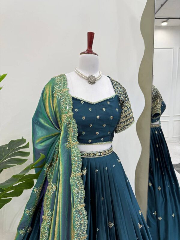 Buy Japan Satin Embroidered Lehenga with Fendi Silk Dupatta - Image 5
