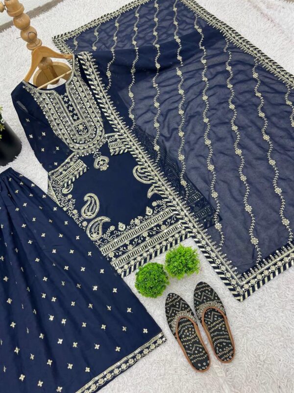 Buy Heavy Faux Georgette Sharara Suit with 5mm Sequence Work & Lace Dupatta – Ready to Wear - Image 4