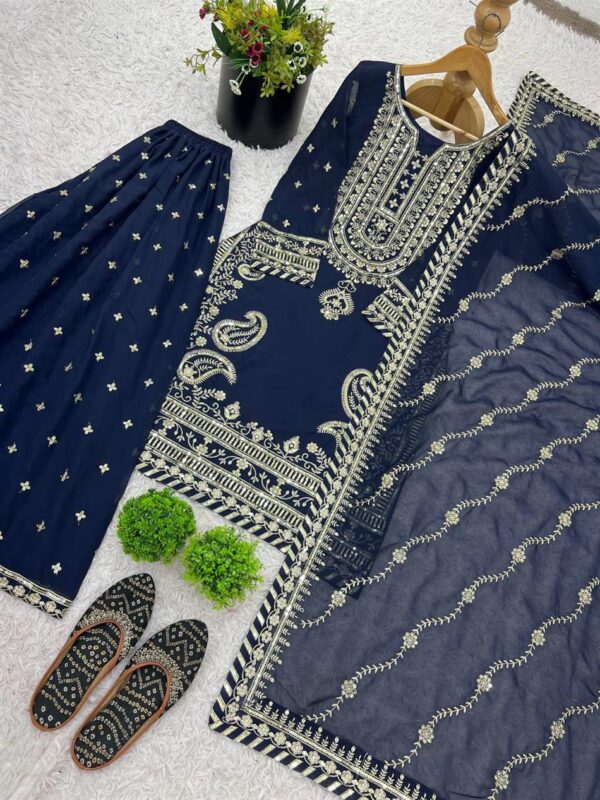 Buy Heavy Faux Georgette Sharara Suit with 5mm Sequence Work & Lace Dupatta – Ready to Wear - Image 5