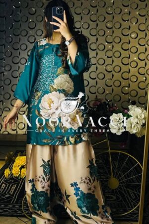 Buy Natural Crep Silk Digital Print Farshi Pant Set with Dupatta