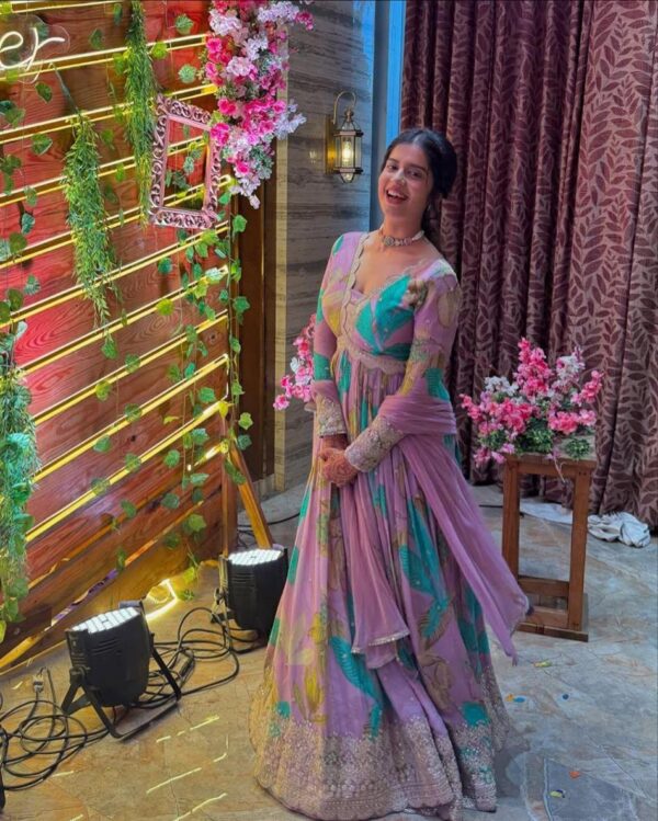 Shop Fox Georgette Embroidered Party Gown with Dupatta - Image 5
