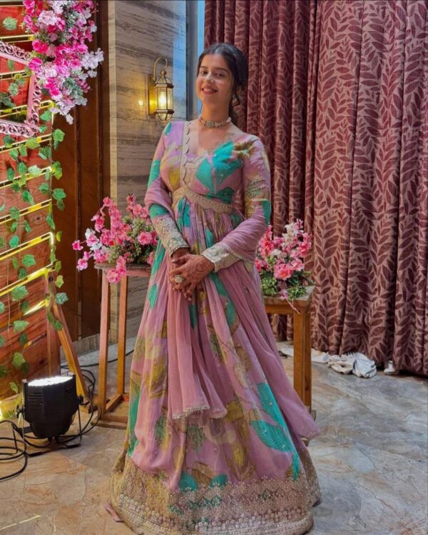 Shop Fox Georgette Embroidered Party Gown with Dupatta - Image 2