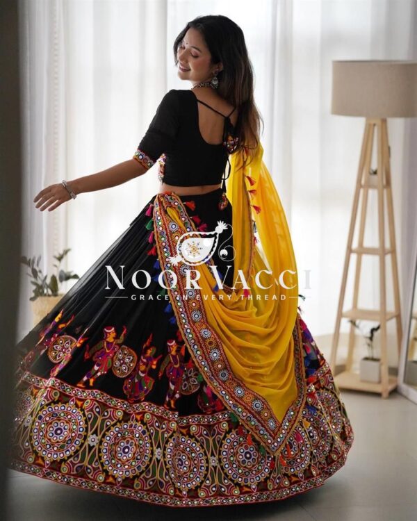 Buy Faux Georgette Lehenga Set with Original Mirror & Chain-Stitch Work – Semi-Stitched Glam Look - Image 8