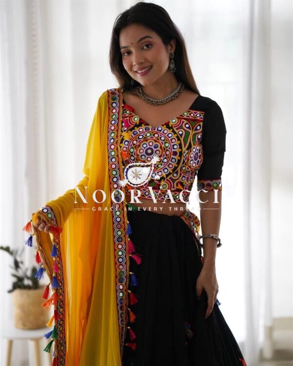 Buy Faux Georgette Lehenga Set with Original Mirror & Chain-Stitch Work – Semi-Stitched Glam Look - Image 5
