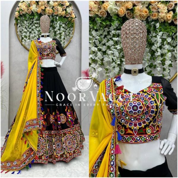 Buy Faux Georgette Lehenga Set with Original Mirror & Chain-Stitch Work – Semi-Stitched Glam Look - Image 2
