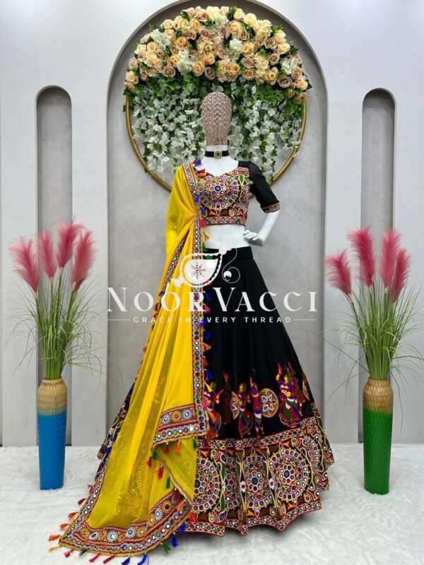 Buy Faux Georgette Lehenga Set with Original Mirror & Chain-Stitch Work – Semi-Stitched Glam Look - Image 4