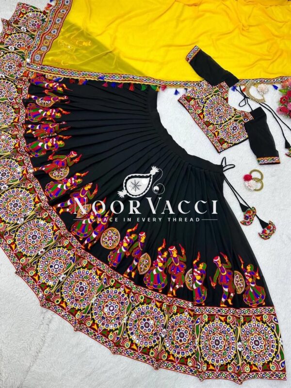 Buy Faux Georgette Lehenga Set with Original Mirror & Chain-Stitch Work – Semi-Stitched Glam Look - Image 6
