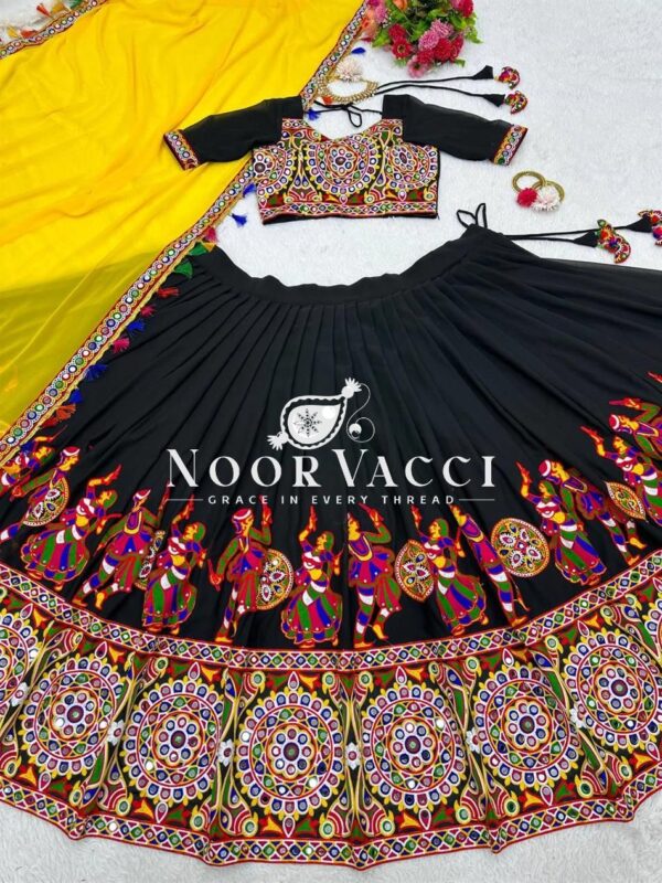 Buy Faux Georgette Lehenga Set with Original Mirror & Chain-Stitch Work – Semi-Stitched Glam Look - Image 7