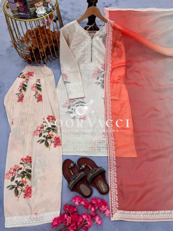 Shop Party Wear Sifon Georgette Top with Farshi Palazzo and Dupatta - Image 9