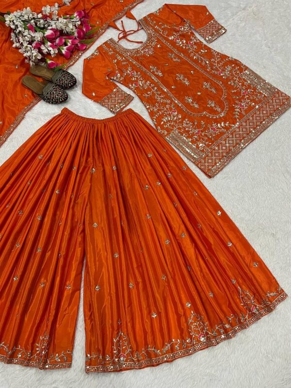 Shop Natural Crepe Embroidered Sharara Plazo Set with Dupatta - Image 6