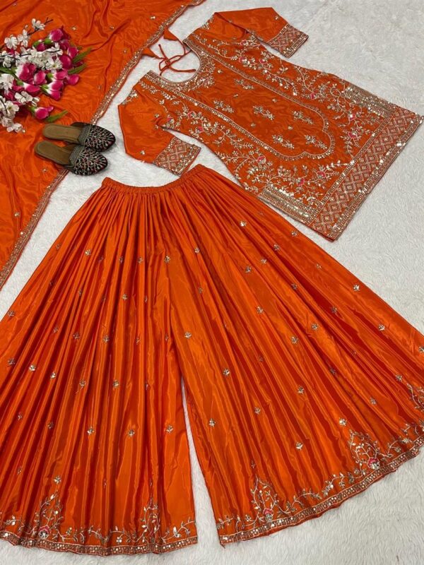 Shop Natural Crepe Embroidered Sharara Plazo Set with Dupatta - Image 8
