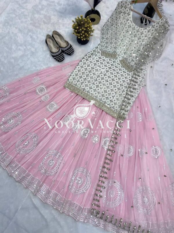 Shop Faux Georgette Embroidered Top Lehenga with Fancy Butterfly Net Dupatta - Image 6