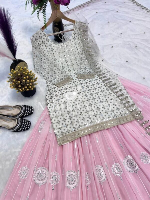 Shop Faux Georgette Embroidered Top Lehenga with Fancy Butterfly Net Dupatta - Image 5