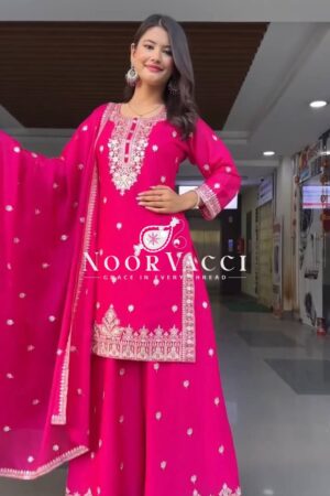 Buy Faux Georgette Thread & Sequence Work Plazo Set with Dupatta