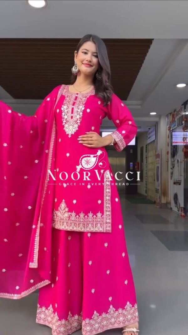 Buy Faux Georgette Thread & Sequence Work Plazo Set with Dupatta