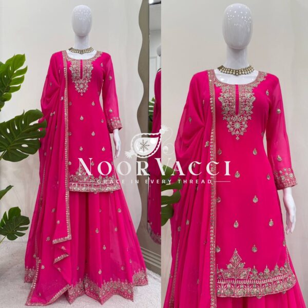 Buy Faux Georgette Thread & Sequence Work Plazo Set with Dupatta - Image 2