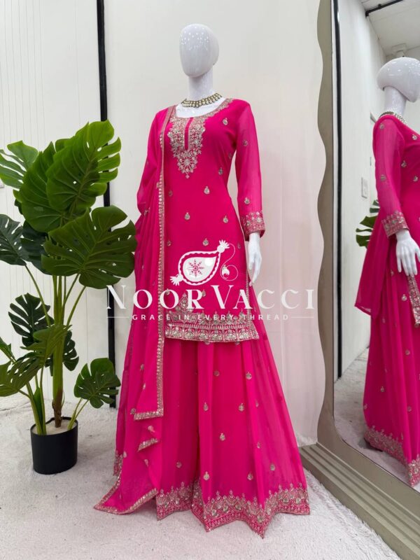 Buy Faux Georgette Thread & Sequence Work Plazo Set with Dupatta - Image 3
