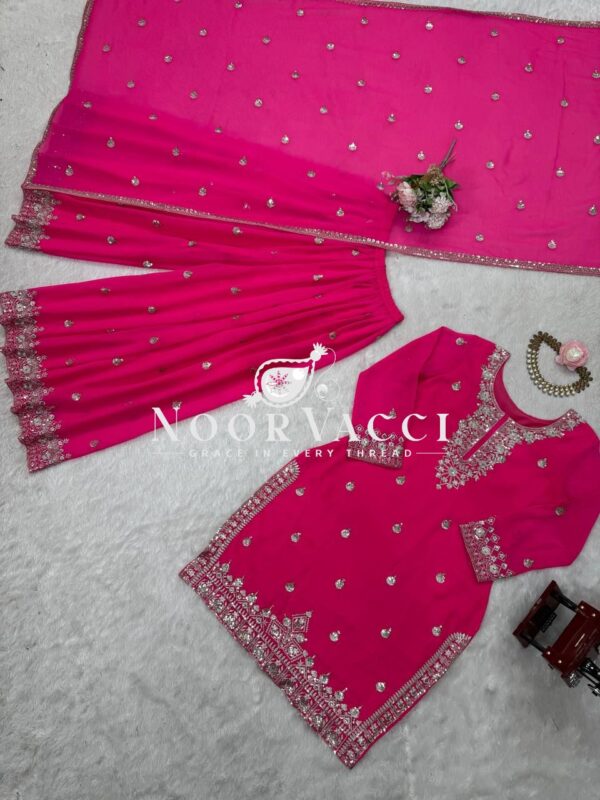 Buy Faux Georgette Thread & Sequence Work Plazo Set with Dupatta - Image 5